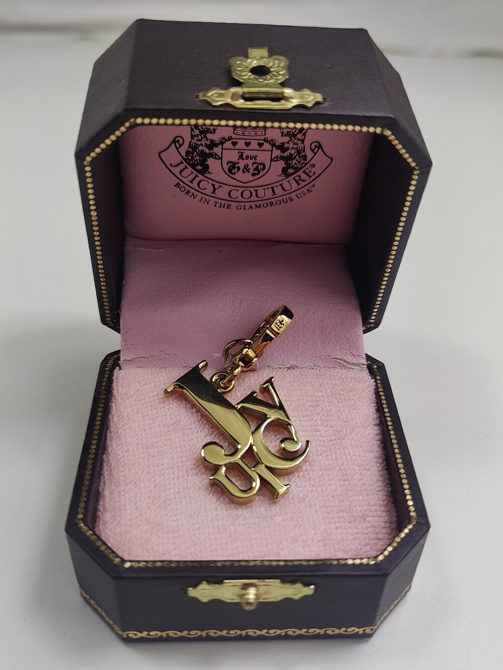 Vintage Juicy Couture Gold Tone "Juicy" Script Logo Bag Charm Keychain Purse